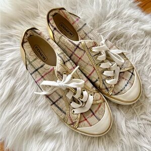 Coach Barrett Women's Checkered Sneakers - Gold and Cream